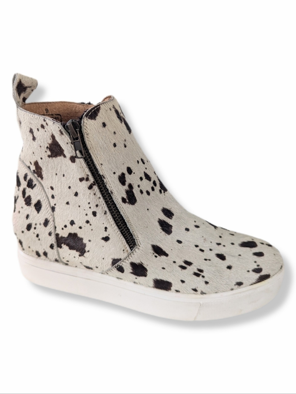 Linda Yeya Women's Calf Hair Leather Hi Top Zipper Sneakers